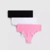 3 ks bezešvých žebrovaných krajkových tang