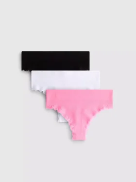 3 ks bezešvých žebrovaných krajkových tang