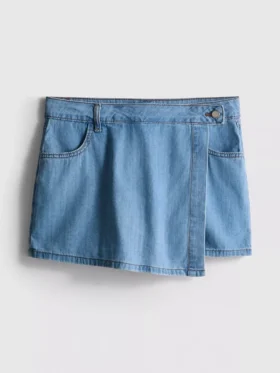 Asymetrická zavinovací sukně z bavlněného denimu