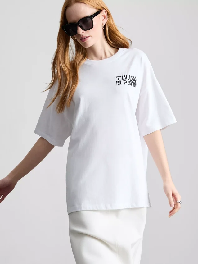 Bavlněné oversized tričko typu „boyfriend“ s potiskem