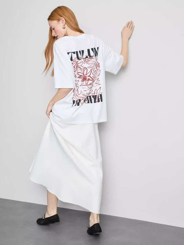 Bavlněné oversized tričko typu „boyfriend“ s potiskem