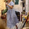 Bavlněná pruhovaná maxi sukně ve tvaru písmene A