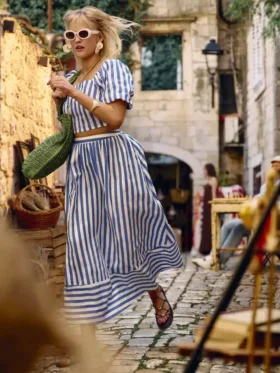 Bavlněná pruhovaná maxi sukně ve tvaru písmene A