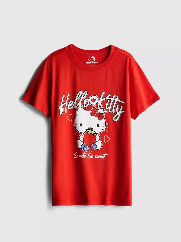 Bavlněné tričko Hello Kitty s volným střihem a motivem jahod