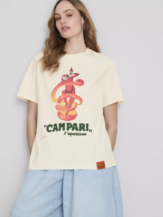 Bavlněné tričko s kulatým výstřihem Campari