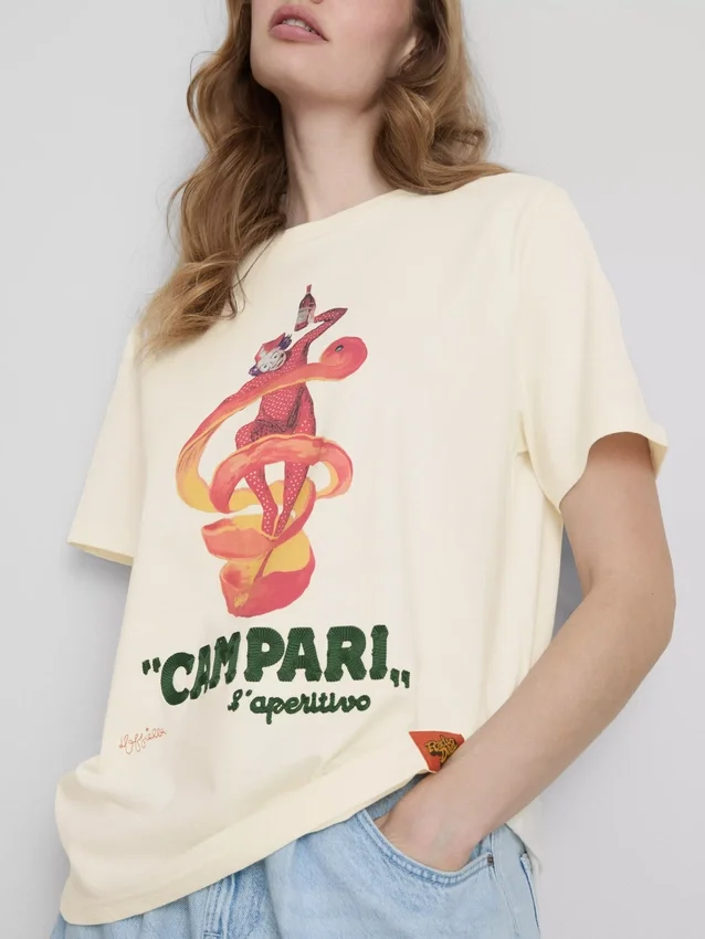 Bavlněné tričko s kulatým výstřihem Campari