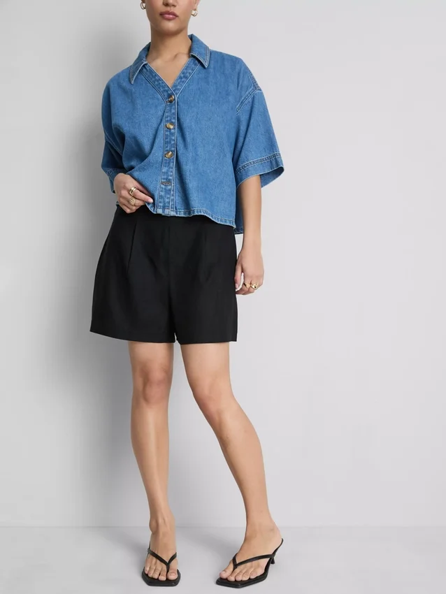 Plisované kraťasy ze směsi lnu