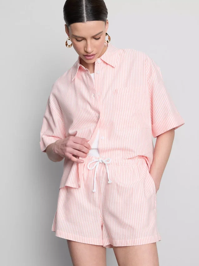 Pruhované oxfordské kraťasy s vysokým pasem