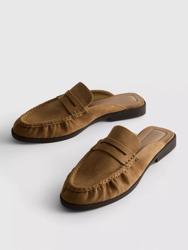 Sandály typu loafer v imitaci semiše