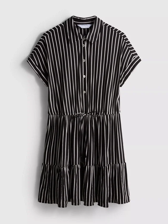 Stupňovité pruhované mini košilové šaty