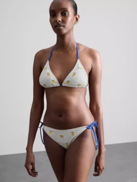 Texturované bikiny s vázáním na bocích v citronovém odstínu