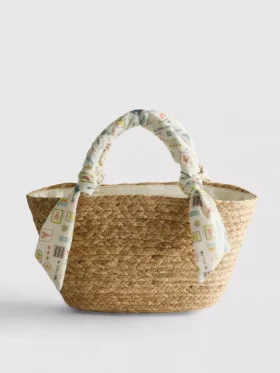 Tkaná slaměná kabelka midi typu bucket