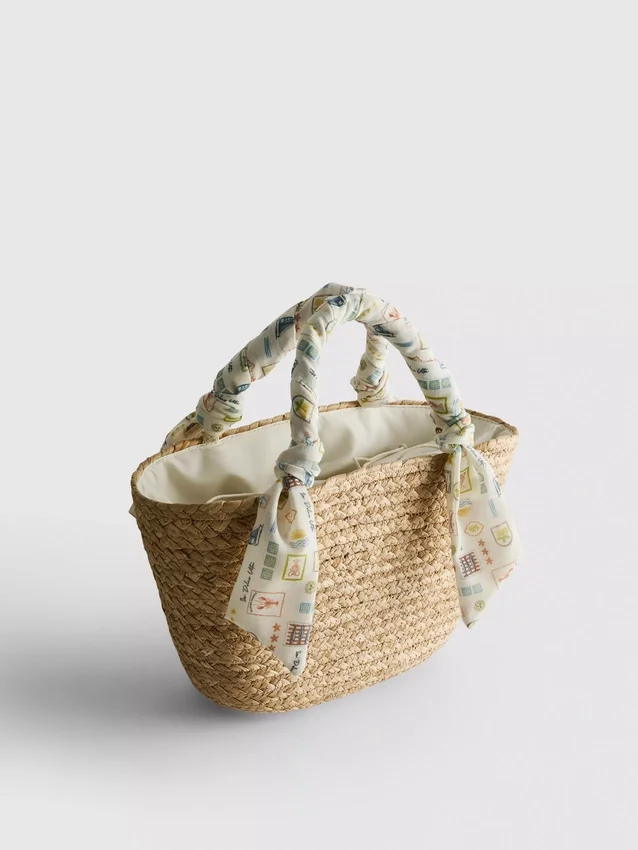 Tkaná slaměná kabelka midi typu bucket