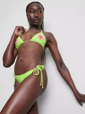 Trojúhelníkové bikiny s květinovým vzorem z korálků